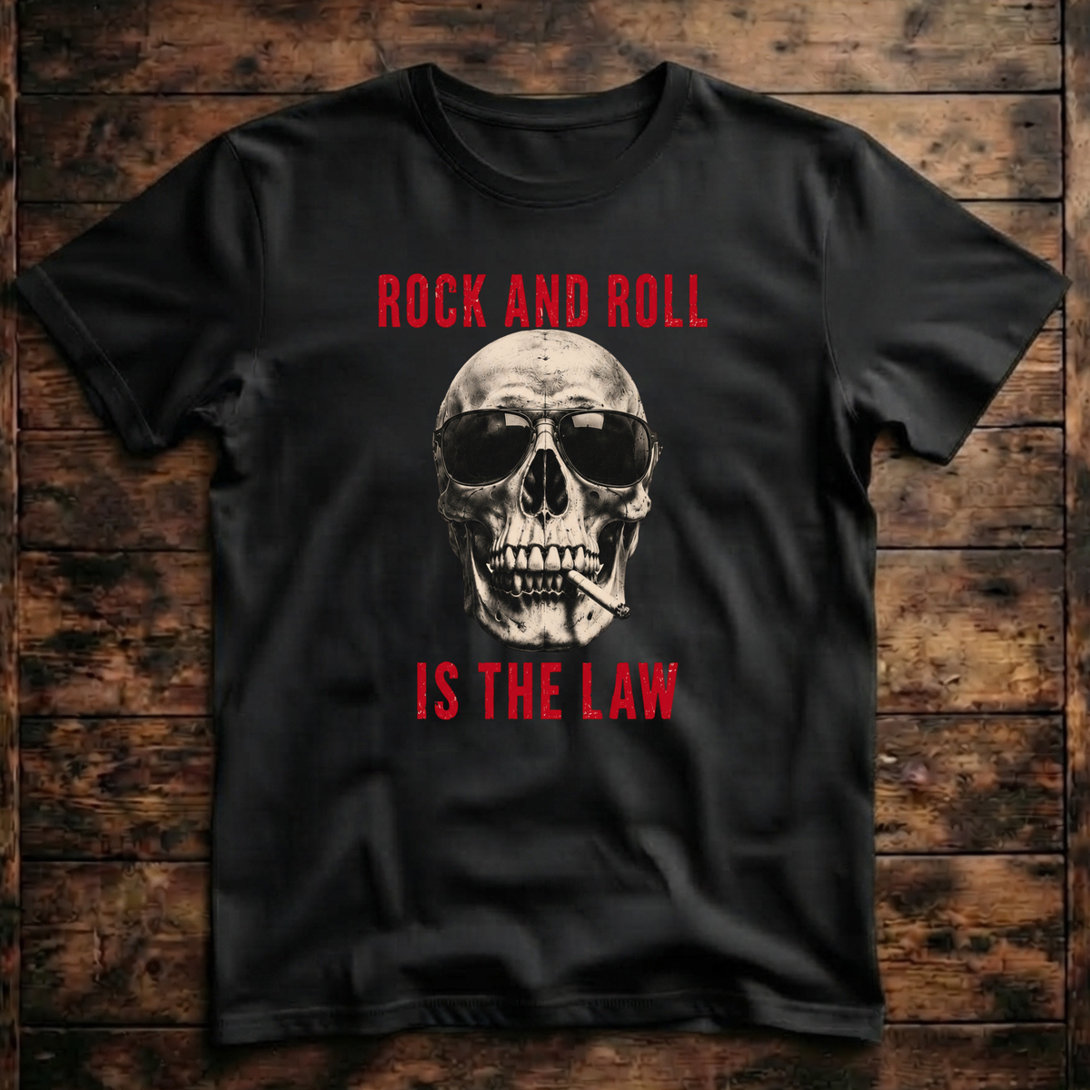 Rock And Roll Is The Law Skull T-Shirt