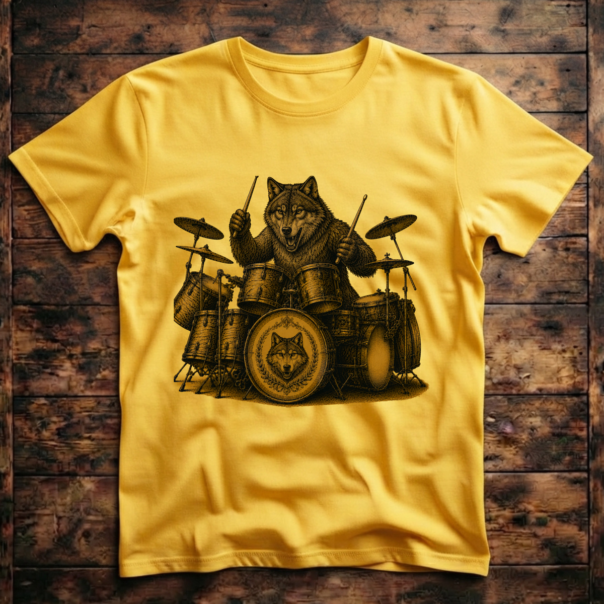 A cool Wolf playing the drums T-Shirt