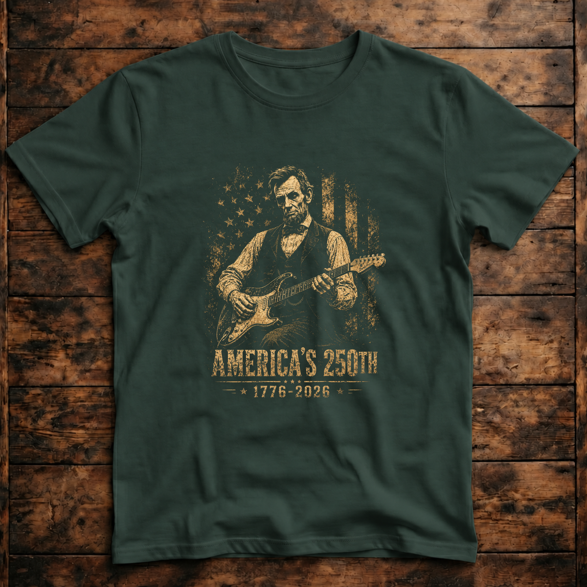 Abraham Lincoln Playing Guitar 4th July 250th Anniversary T-Shirt