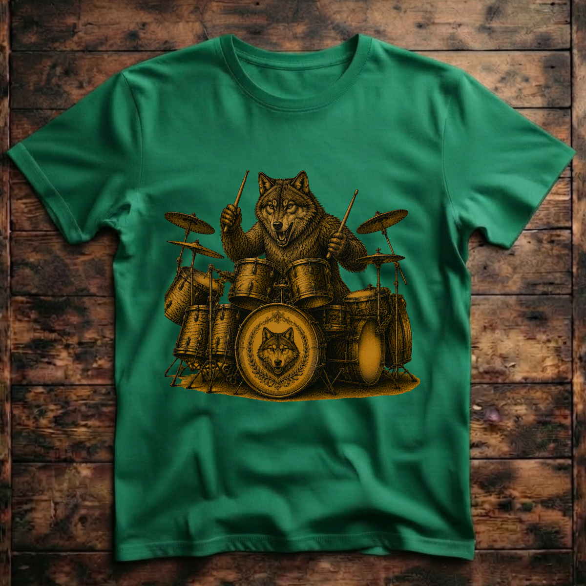 A cool Wolf playing the drums T-Shirt