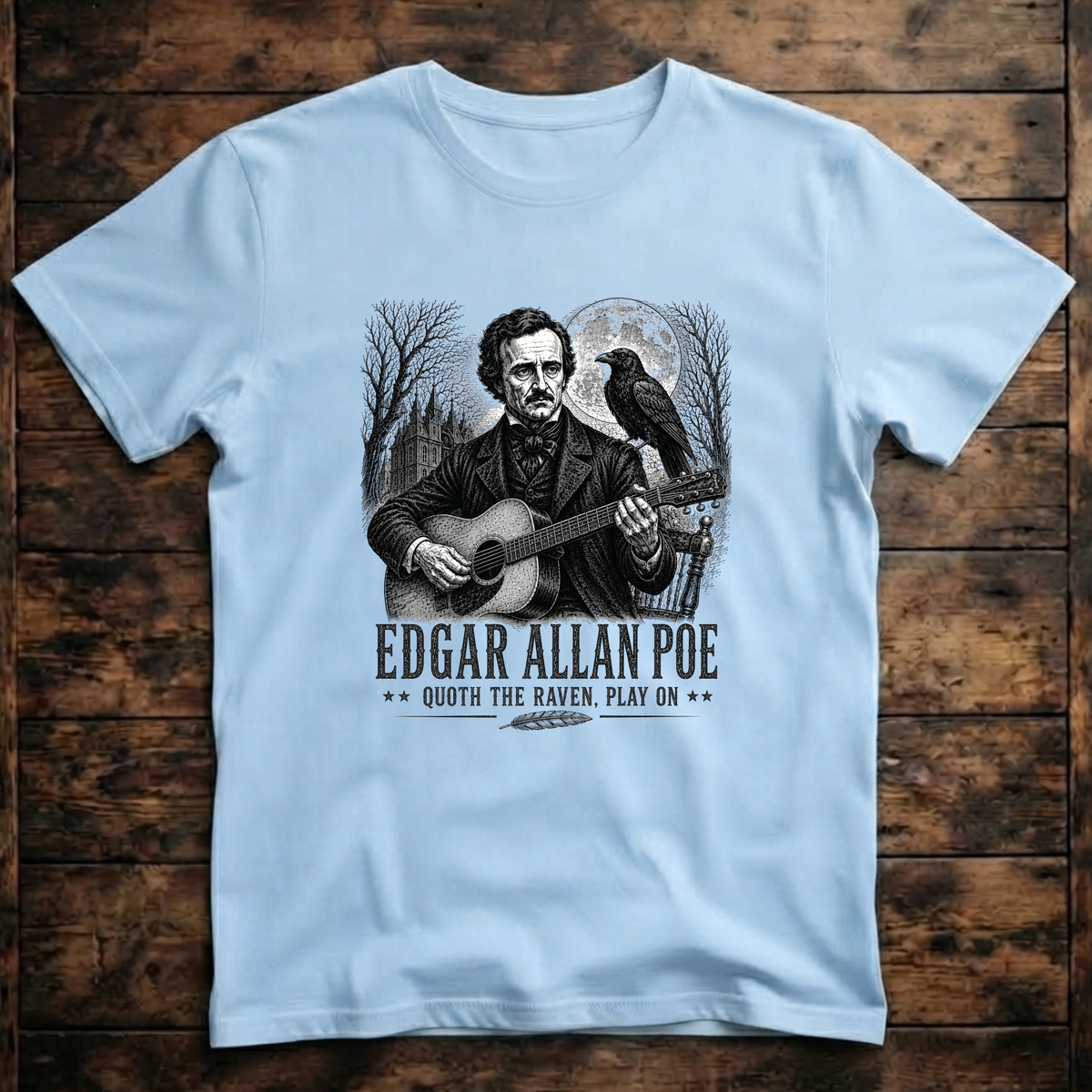 Edgar Allan Poe playing acoustic Guitar T-Shirt