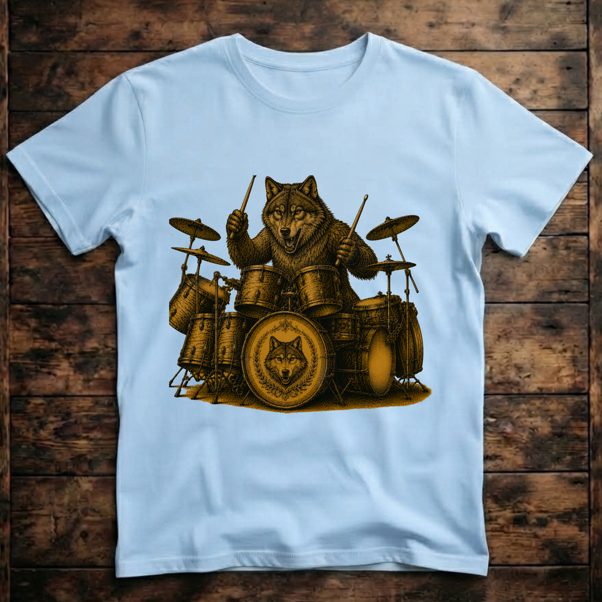 A cool Wolf playing the drums T-Shirt