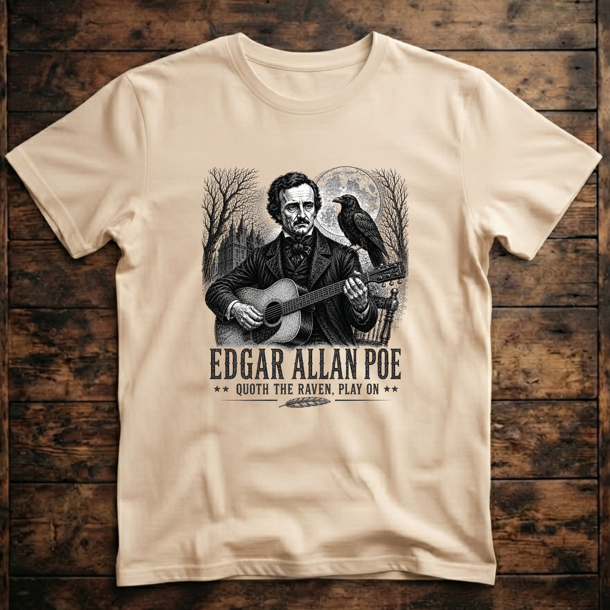 Edgar Allan Poe playing acoustic Guitar T-Shirt