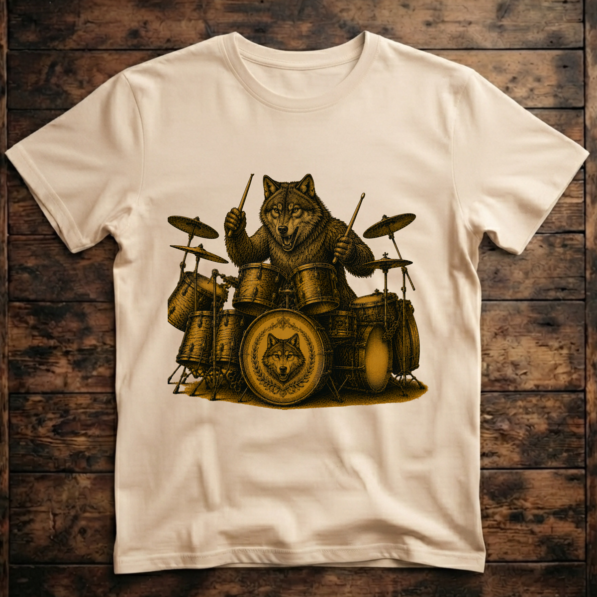 A cool Wolf playing the drums T-Shirt