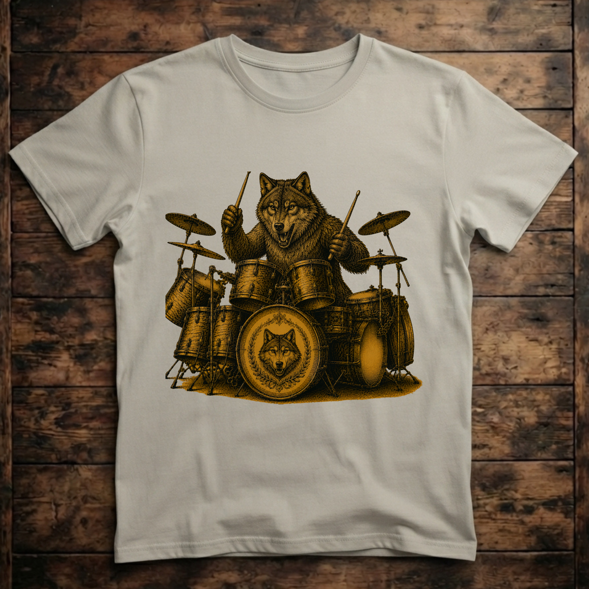 A cool Wolf playing the drums T-Shirt