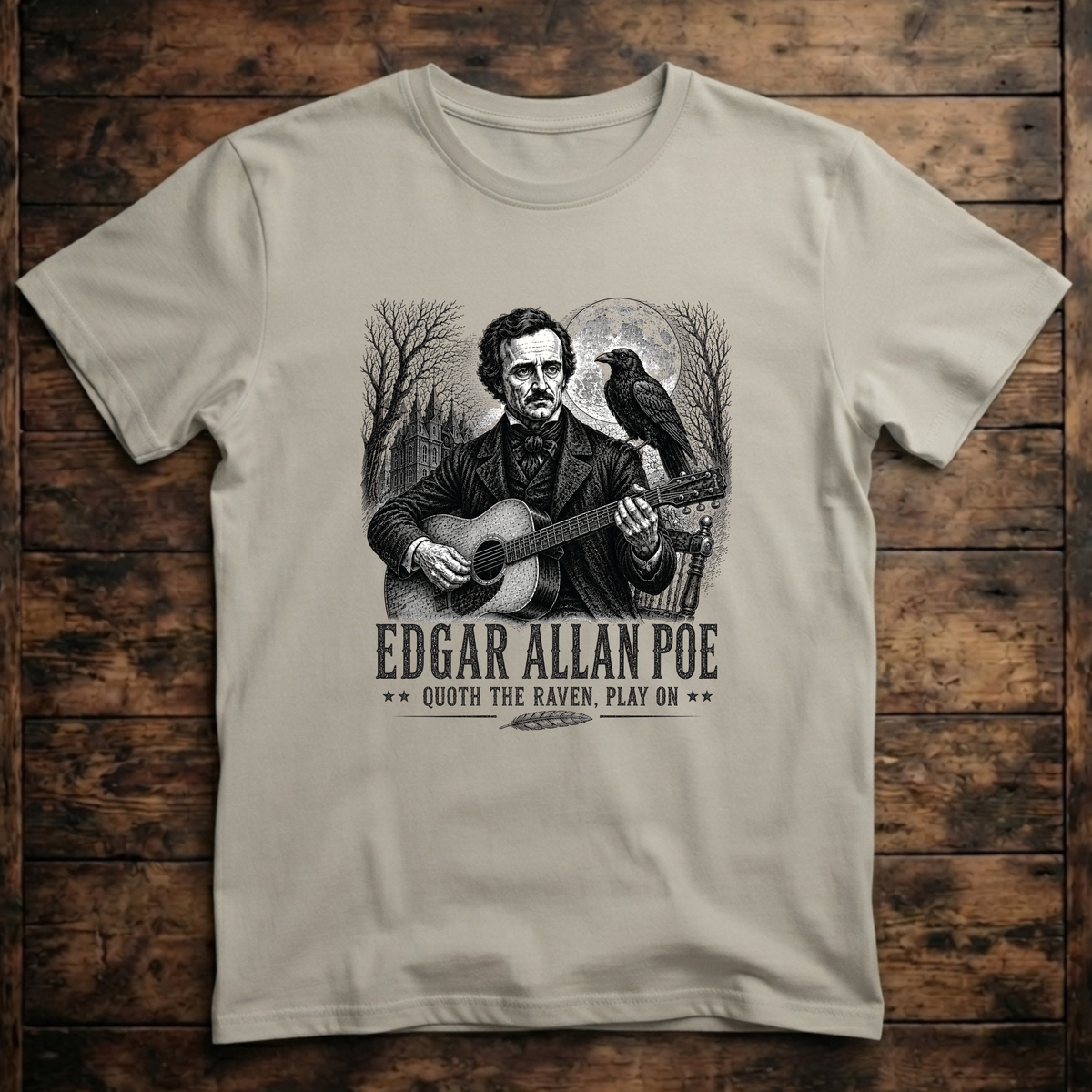 Edgar Allan Poe playing acoustic Guitar T-Shirt
