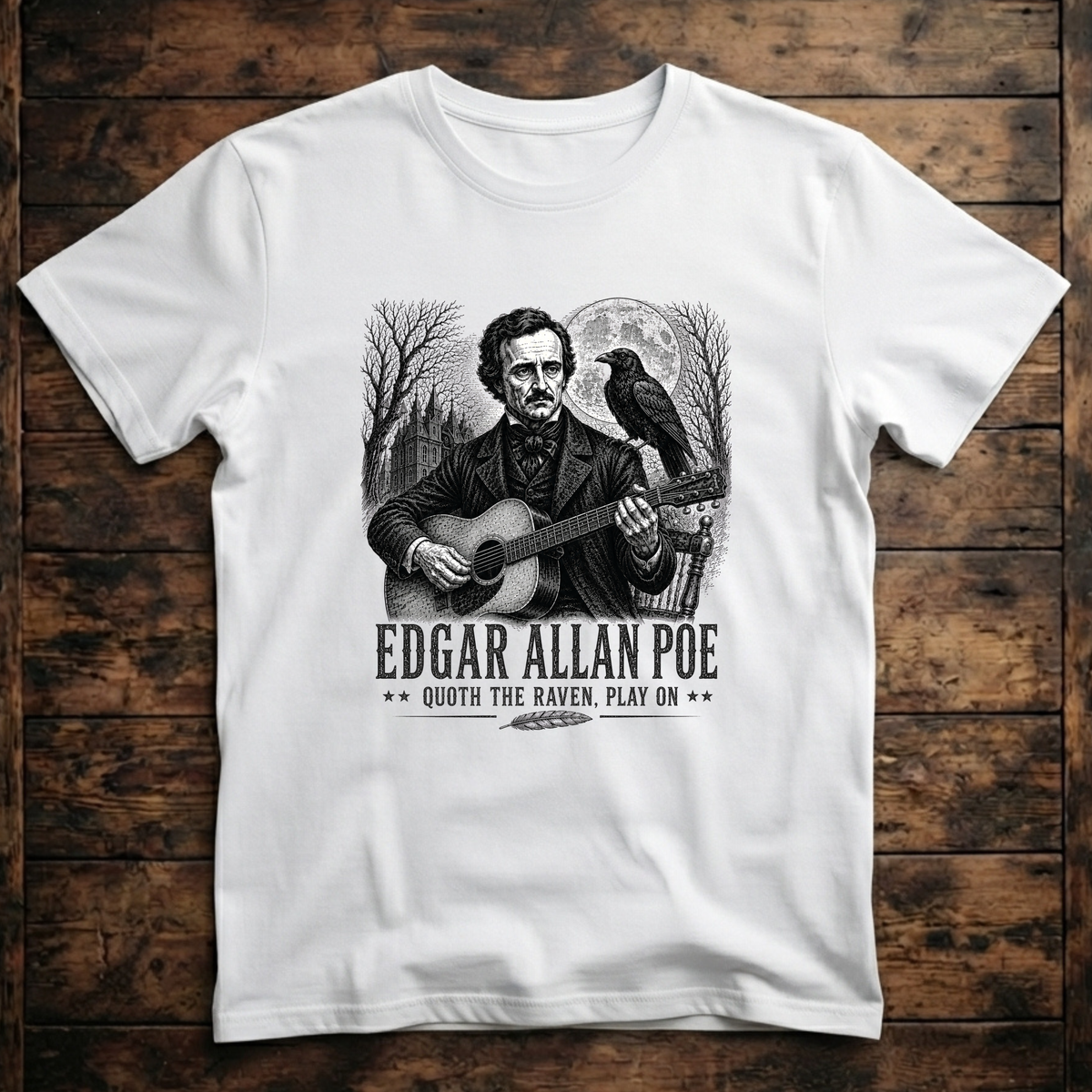 Edgar Allan Poe playing acoustic Guitar T-Shirt