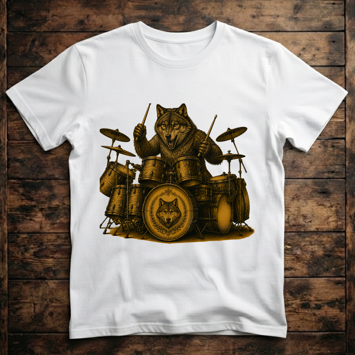 A cool Wolf playing the drums T-Shirt